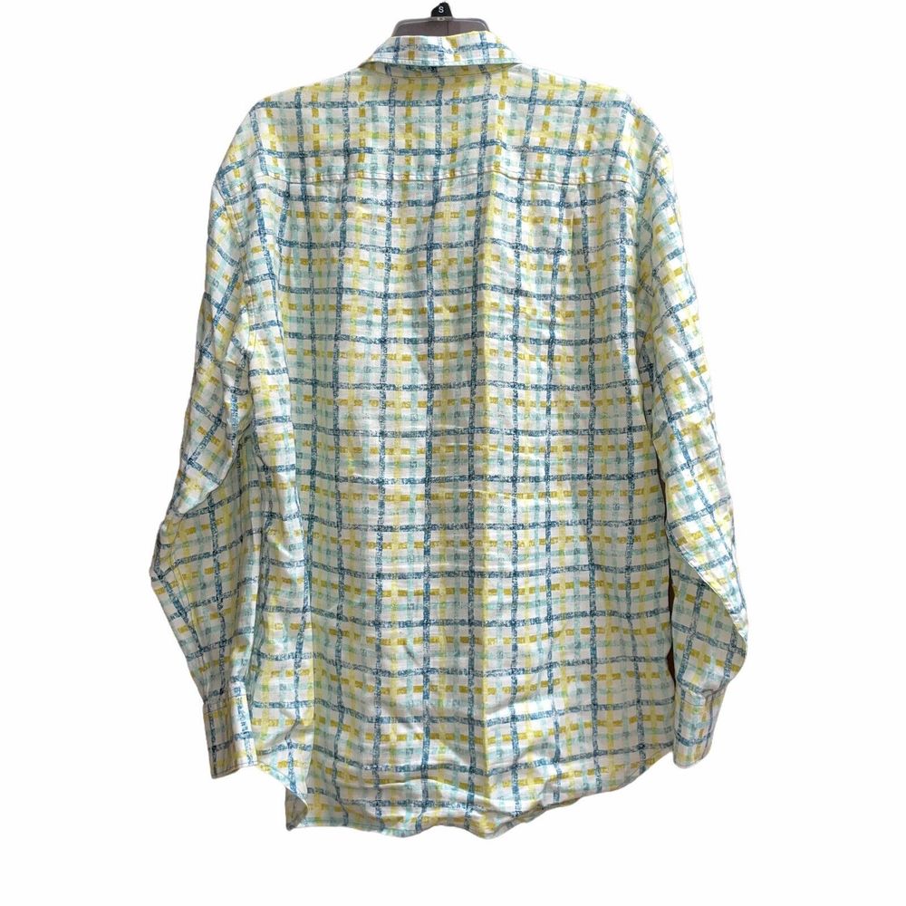 Tommy Bahama L 100% Linen Windowpane Plaid Casual Button Down Shirt - Picture 3 of 6